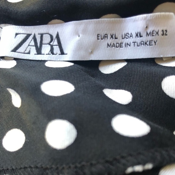 Zara Silky Draped Neck Slip Midi Dress Sz. XL Polka Dot Black White Date Nite - Picture 5 of 8